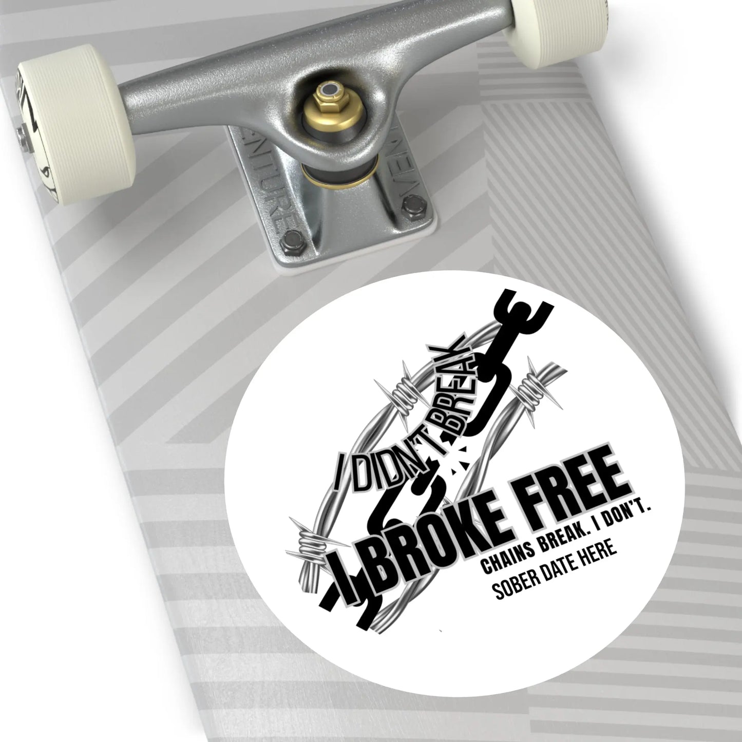 “I Broke Free” Sober Sticker – Black Recovery Chain Decal, Custom Sober Date Printify