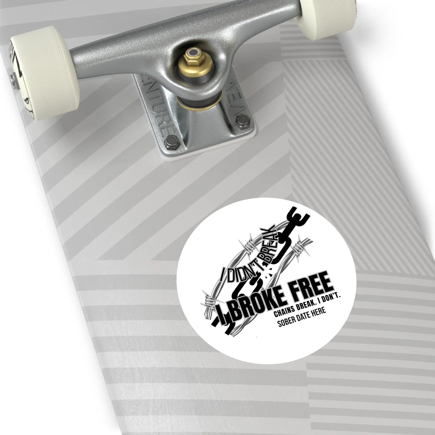 “I Broke Free” Sober Sticker – Black Recovery Chain Decal, Custom Sober Date Printify