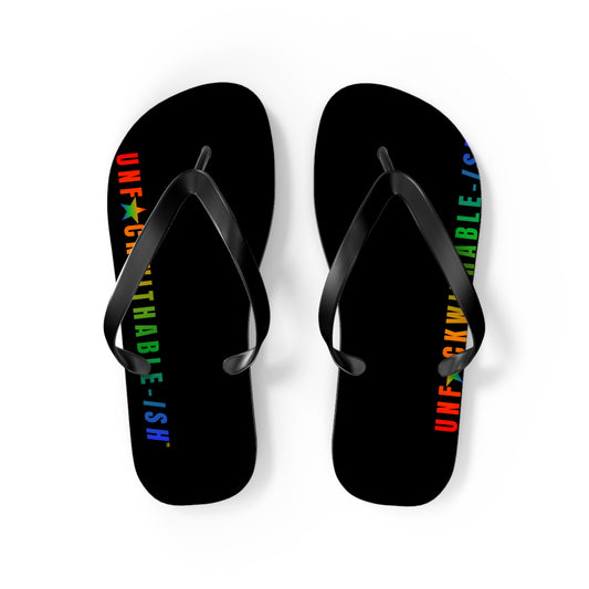 UNF★CKWITHABLE-ISH™ Flip Flops Rainbow Star Black Sole