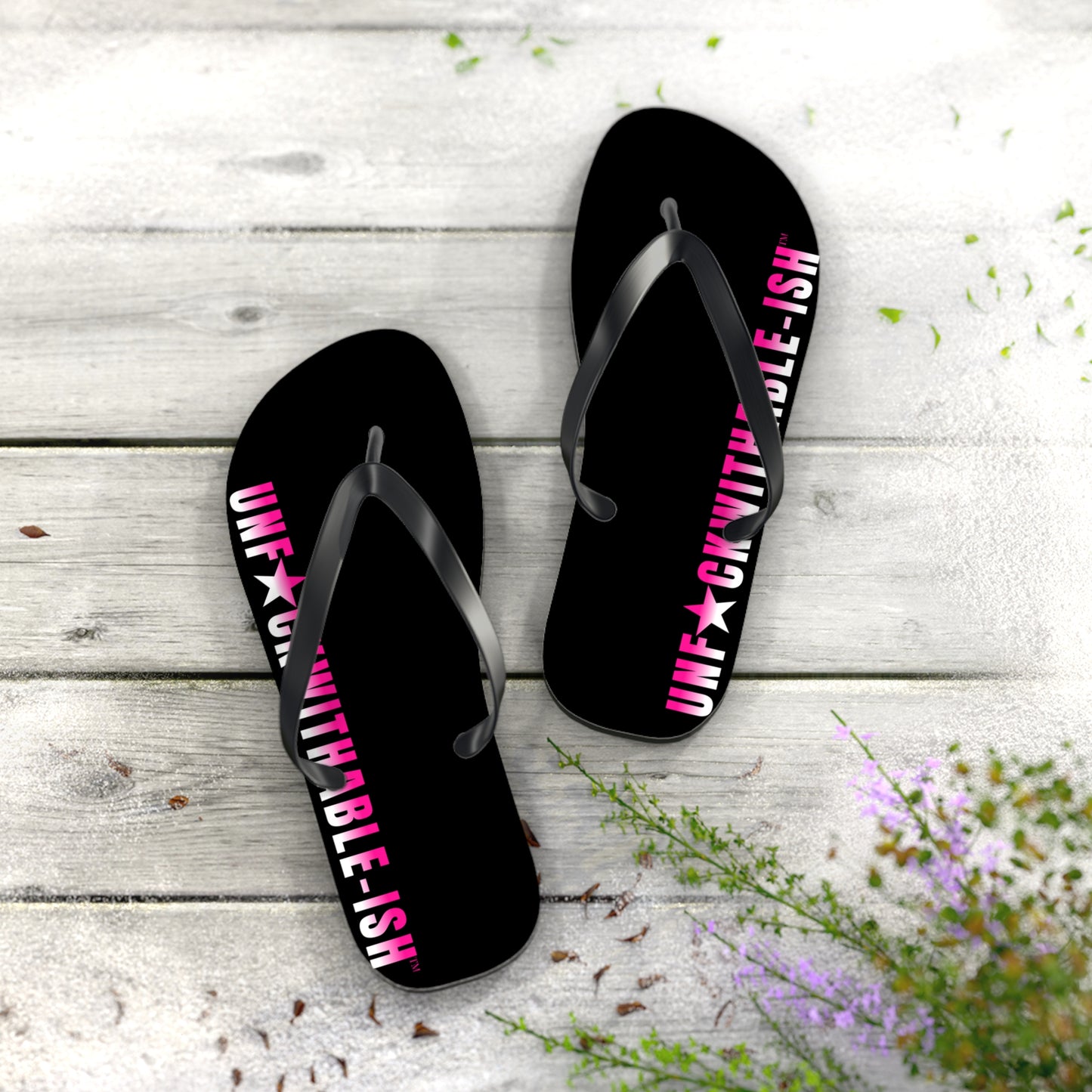 UNF★CKWITHABLE-ISH™ Flip Flops Black/Black/Hot Pink