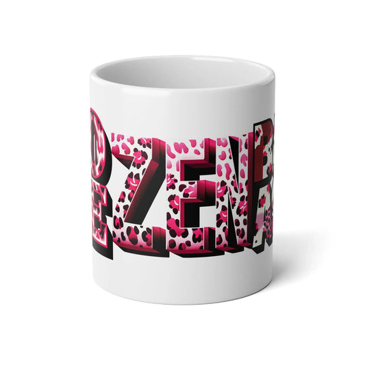 Inspirational Jumbo 20oz Mug, Leopard BADASS. ZEN. LOVE. Printify
