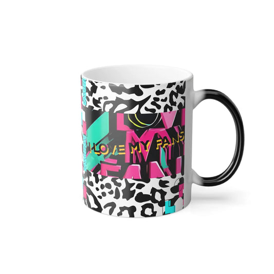 Hidden Message Color Changing Mug, Leopard Print "I Love My Fans" Printify