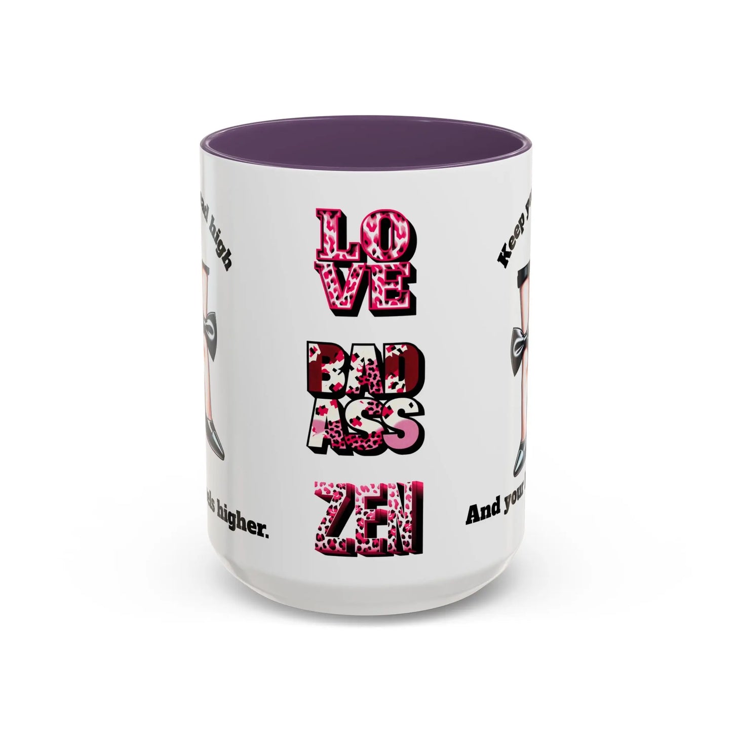 Inspirational Woman Empowerment Accent Mug, Love. Badass. Zen Printify