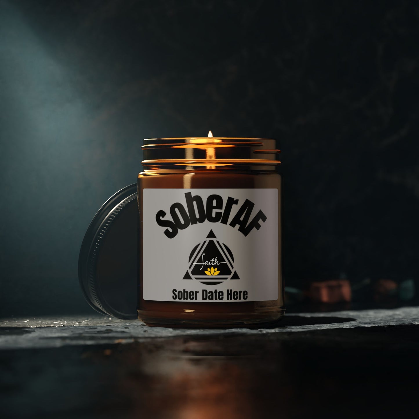 Inspirational SoberAF Soy Candle 9oz Amber Jar, The Recovery Grind Collection