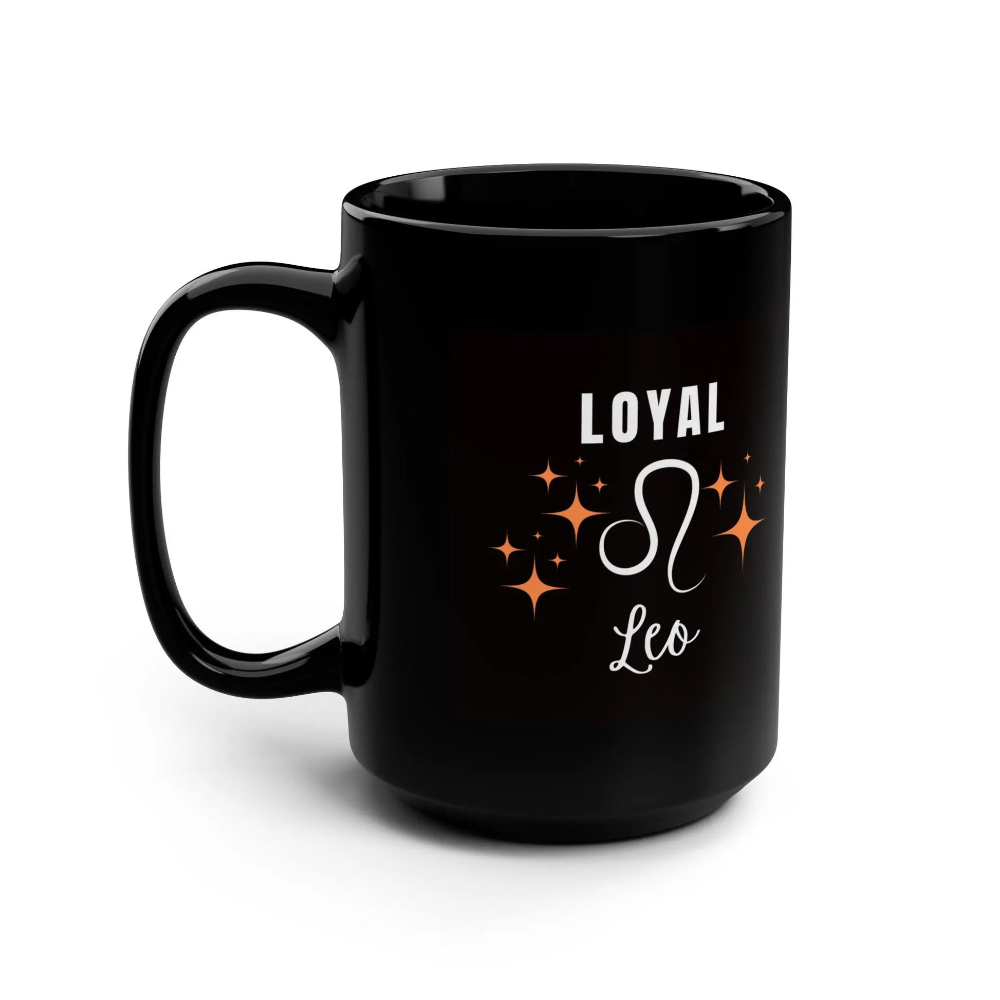 Loyal Leo Mug, Glossy Black - Fire Orange Printify