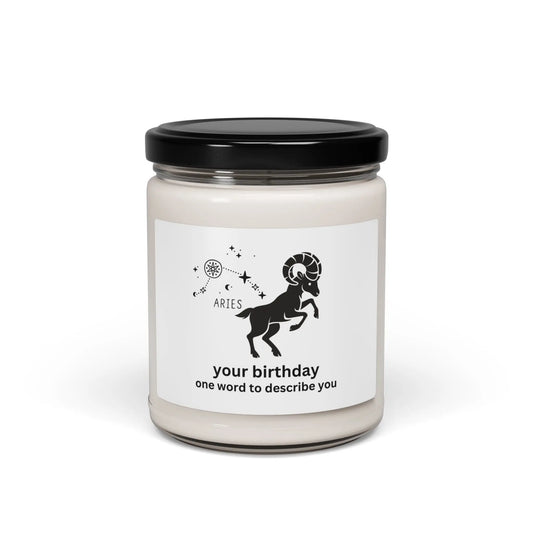 Customized Astrology Scented Soy Candle, Aries Birthday Printify