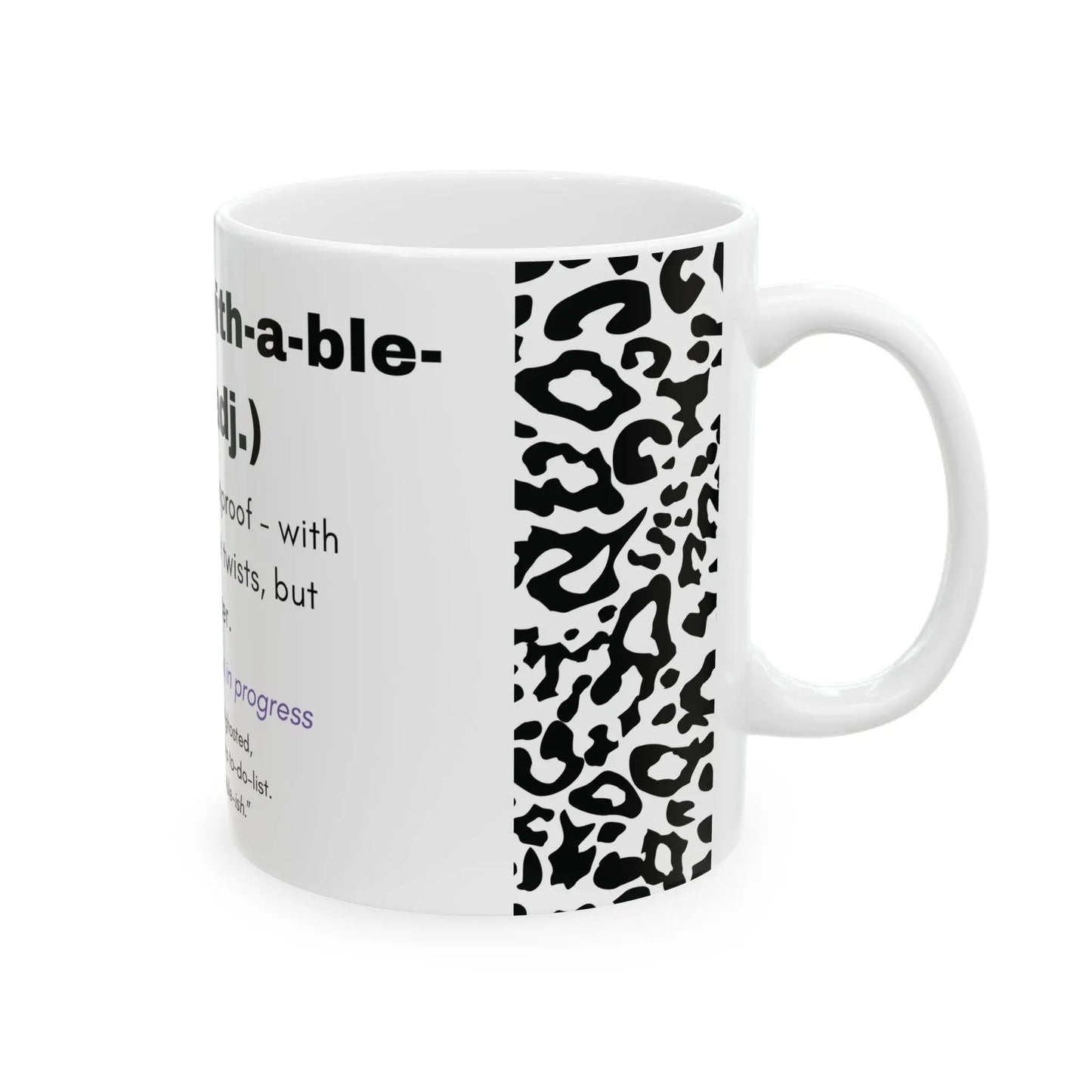 Unf*ckwithable-ish Mug, Recovery Definition with Leopard Print Printify