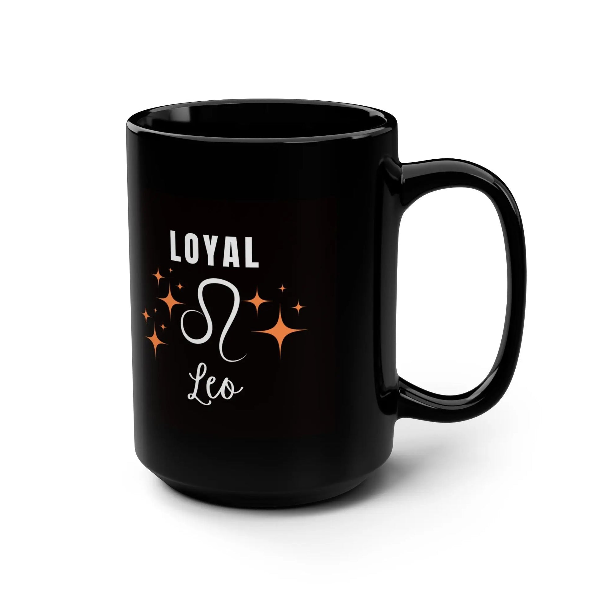 Loyal Leo Mug, Glossy Black - Fire Orange Printify