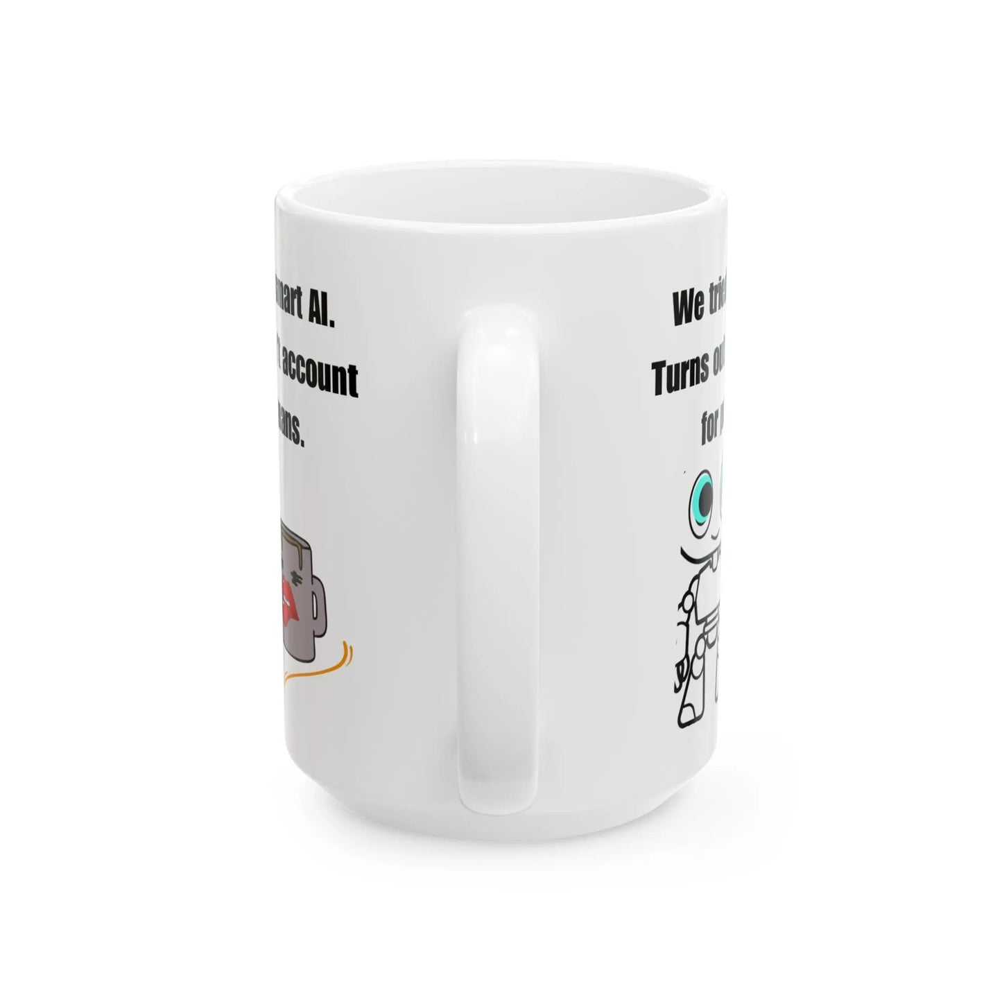 Funny White Ceramic Mug, AI Quote "Petty Humans" Printify