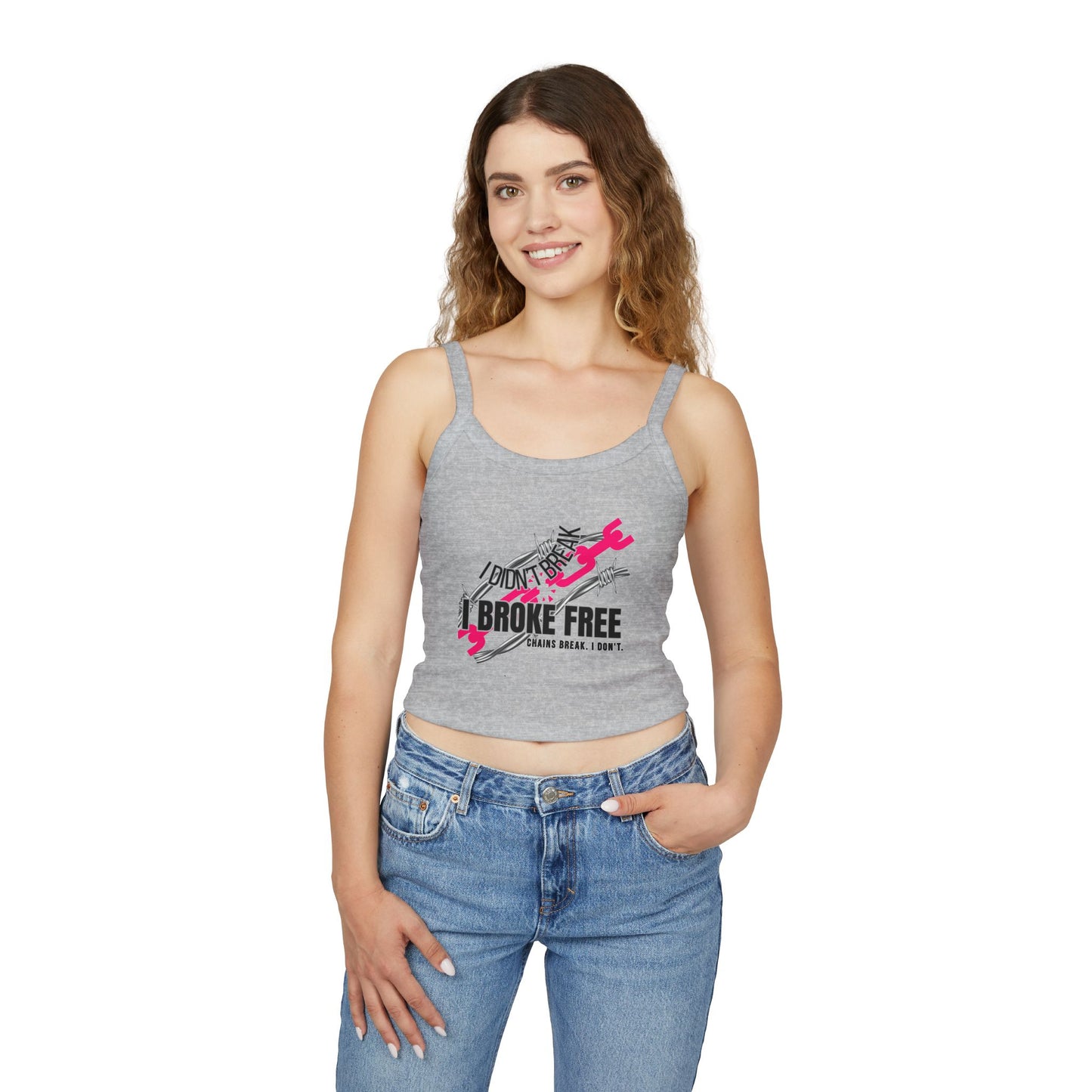 "Chains Break I Don’t" – Spaghetti Strap Sobriety Tank Top, Custom Sober Date