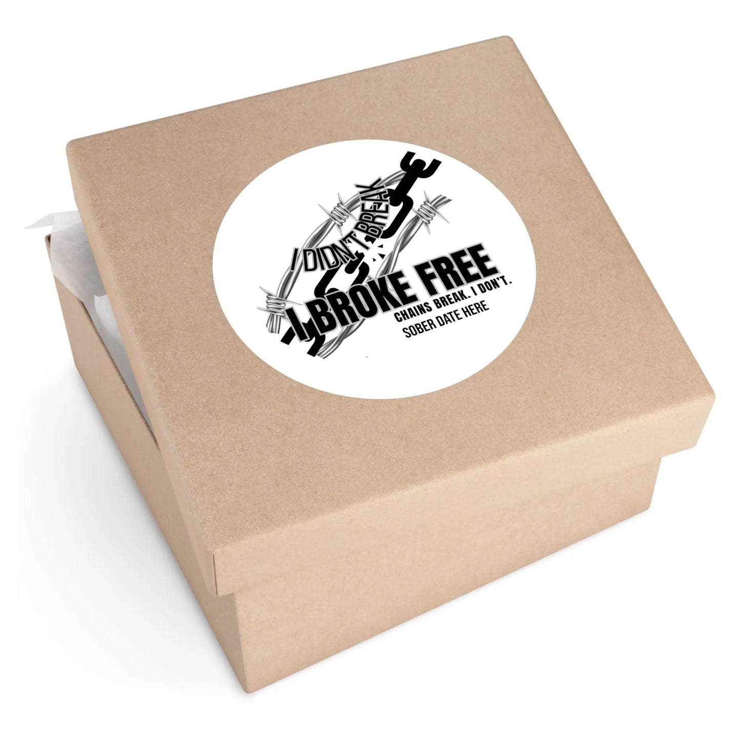 “I Broke Free” Sober Sticker – Black Recovery Chain Decal, Custom Sober Date Printify