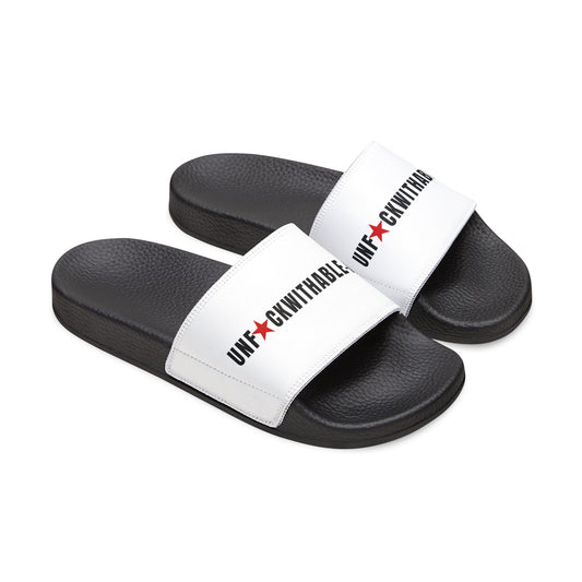 UNF★CKWITHABLE-ISH Men's Adjustable Slides — White/ Red Star Edition