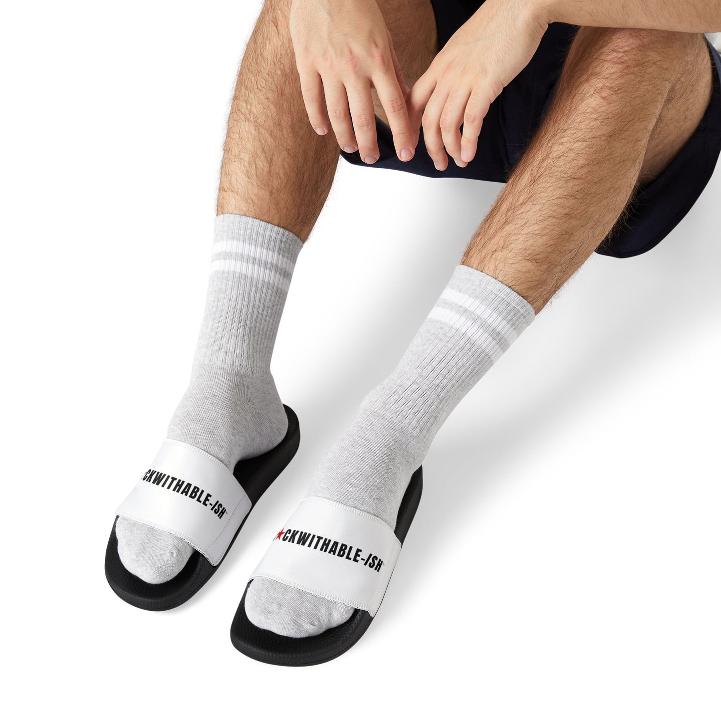 UNFโ
CKWITHABLE-ISH Men's Adjustable Slides โ White/ Red Star Edition