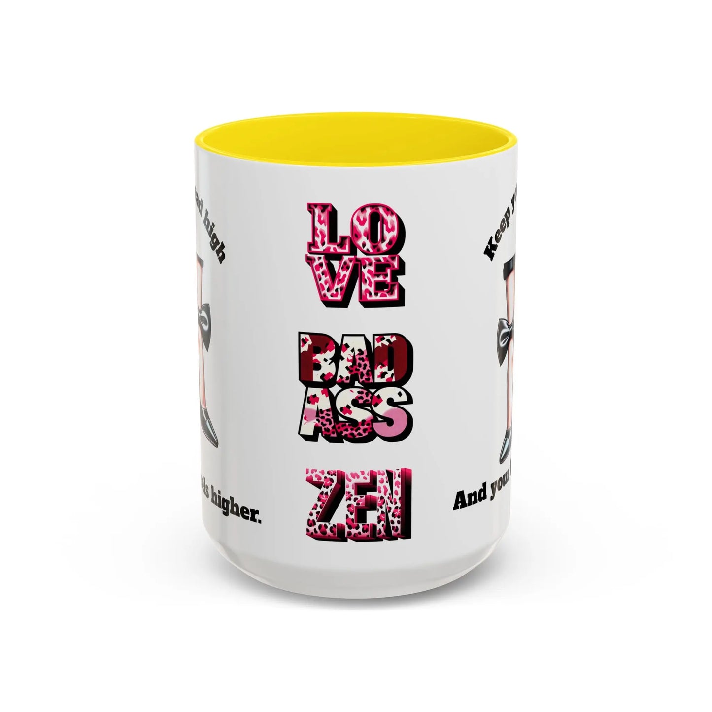 Inspirational Woman Empowerment Accent Mug, Love. Badass. Zen Printify