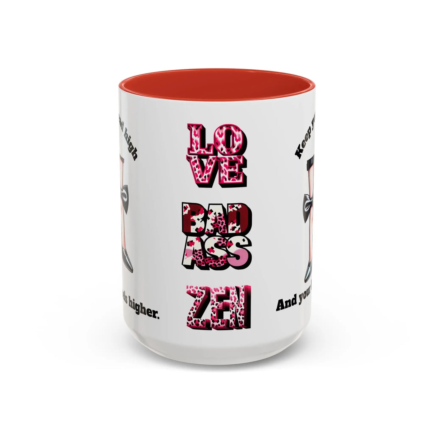 Inspirational Woman Empowerment Accent Mug, Love. Badass. Zen Printify