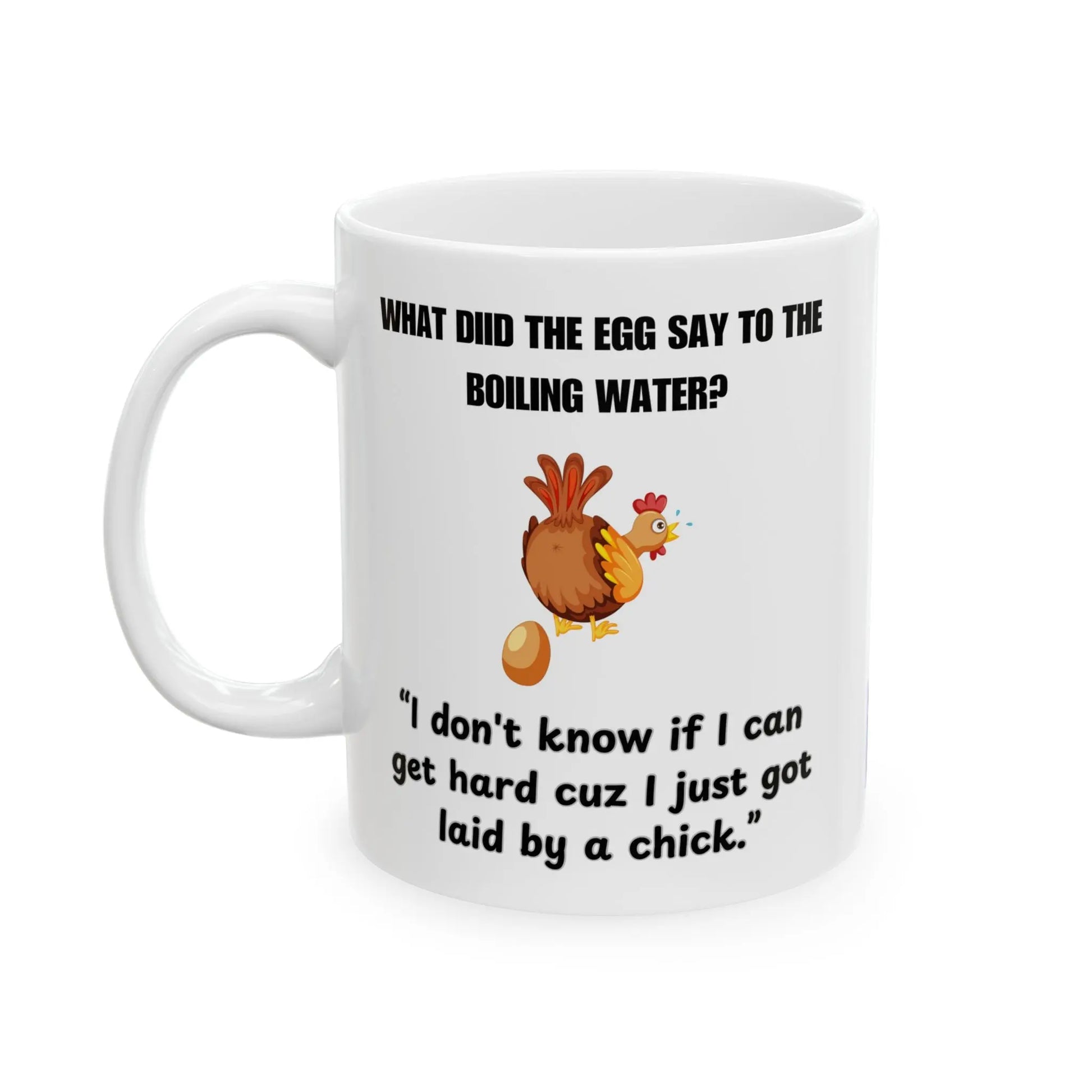 Funny Ceramic Mug, 18+, Laying Eggs Printify