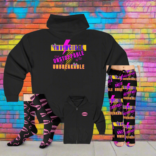 Retro Rebel Streetwear Hot Pink Bundle, PJ's, Crew Socks, Zip Hoodie
