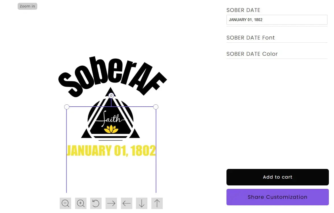 Sober AF custom sober date sample