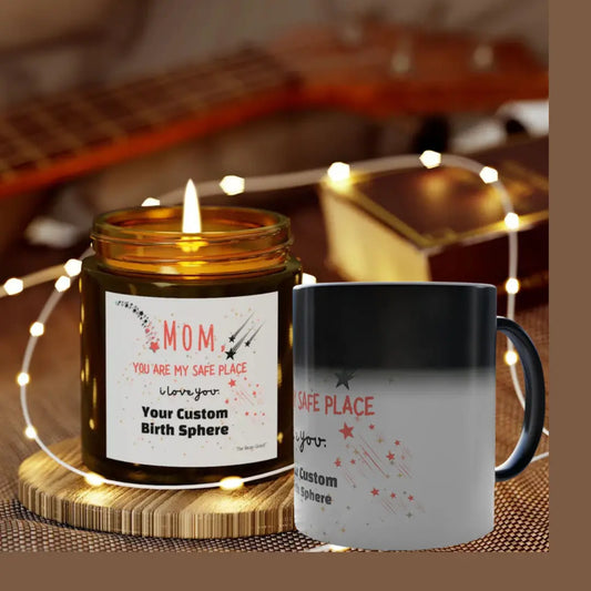 Custom Mug + Candle Bundle For Mom, "You Are My Safe Place" Star Map Gift Set On Sale The Bean Grind
