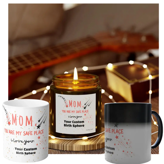 Custom Mug + Candle Bundle For Mom, "You Are My Safe Place" Star Map Gift Set On Sale The Bean Grind