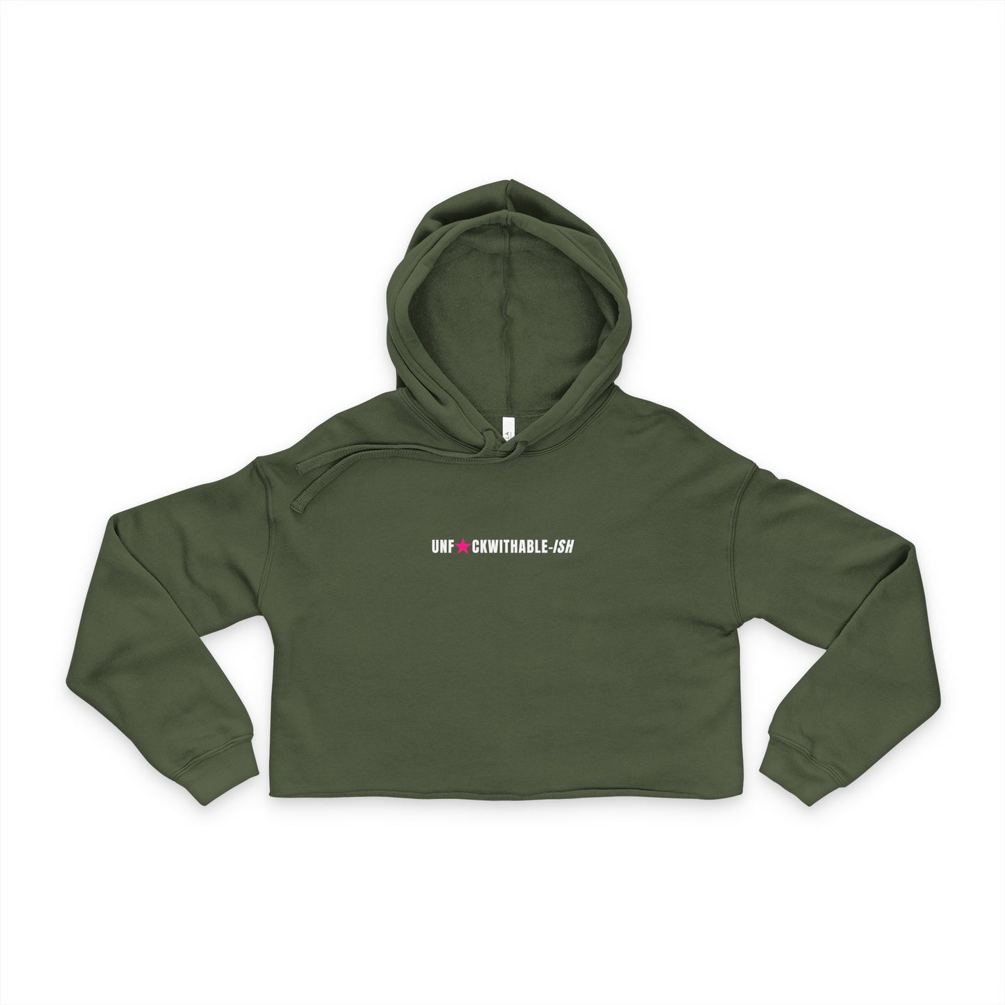Green cropped hoodie with text on a white background, the bean grind
