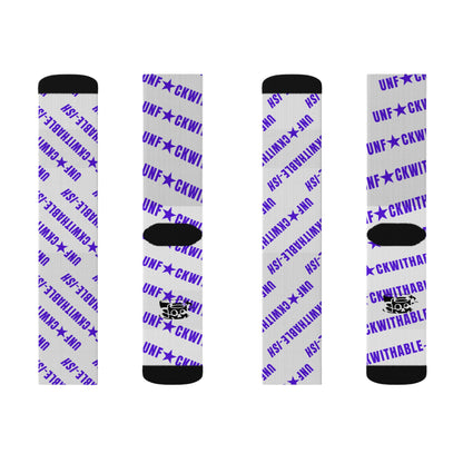 U★ckwithable-ish White & Purple Recycled Poly Crew Socks