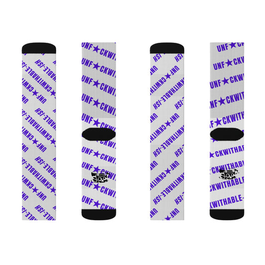 U★ckwithable-ish White & Purple Recycled Poly Crew Socks