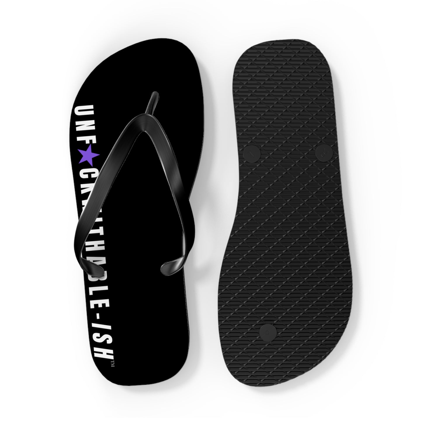 UNF★CKWITHABLE-ISH™ Flip Flops Black, White/Purple Star