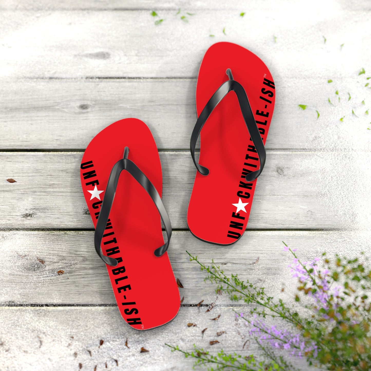 UNF★CKWITHABLE-ISH™ Flip Flops Black, Red/White