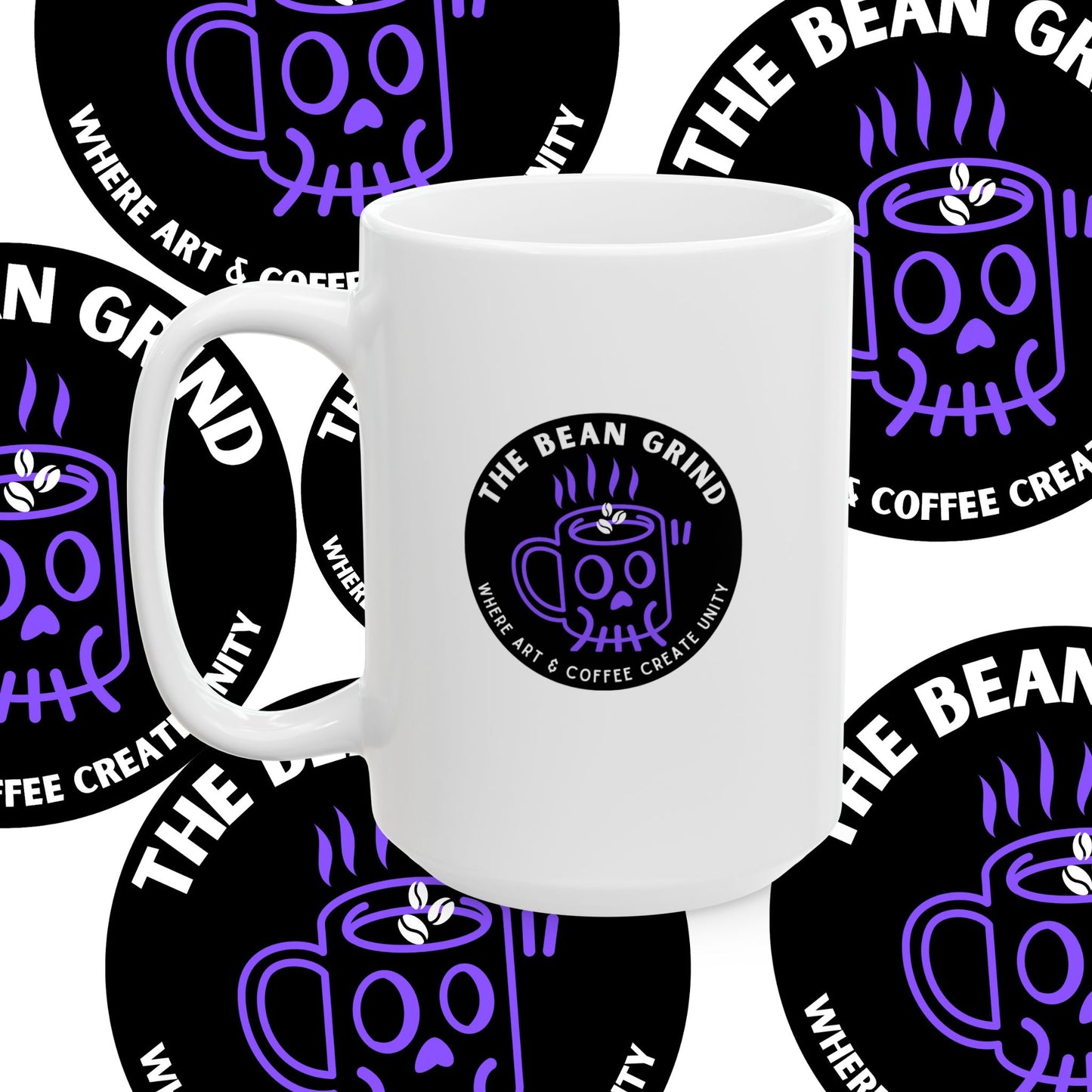The Bean Grind™ Ceramic Mug, Branded Lil' Bean Dude