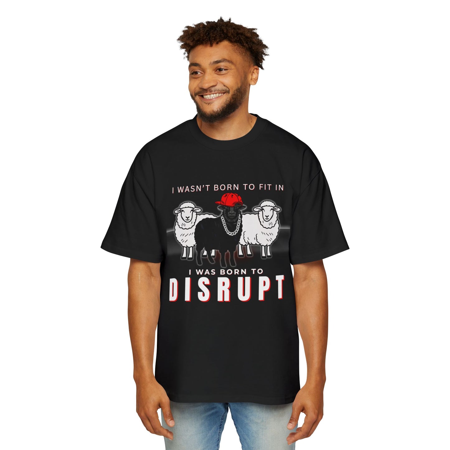 Men's Oversized Black Sheep Born to Disrupt T-Shirt, Rebel Streetwear