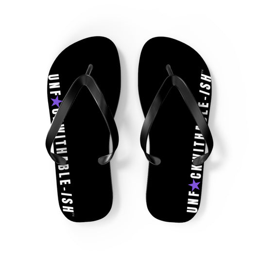 UNF★CKWITHABLE-ISH™ Flip Flops Black, White/Purple Star