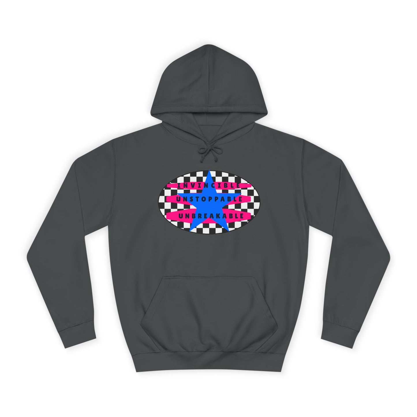 Unisex Hoodie, Retro Rebel Streetwear - Invincible Unstoppable Unbreakable 7 Colors