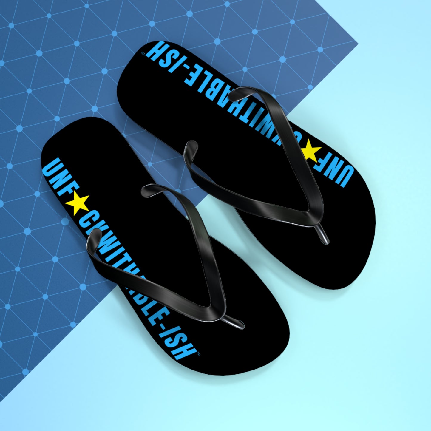 UNF★CKWITHABLE-ISH™ Flip Flops, BlackTeal/Yellow Star