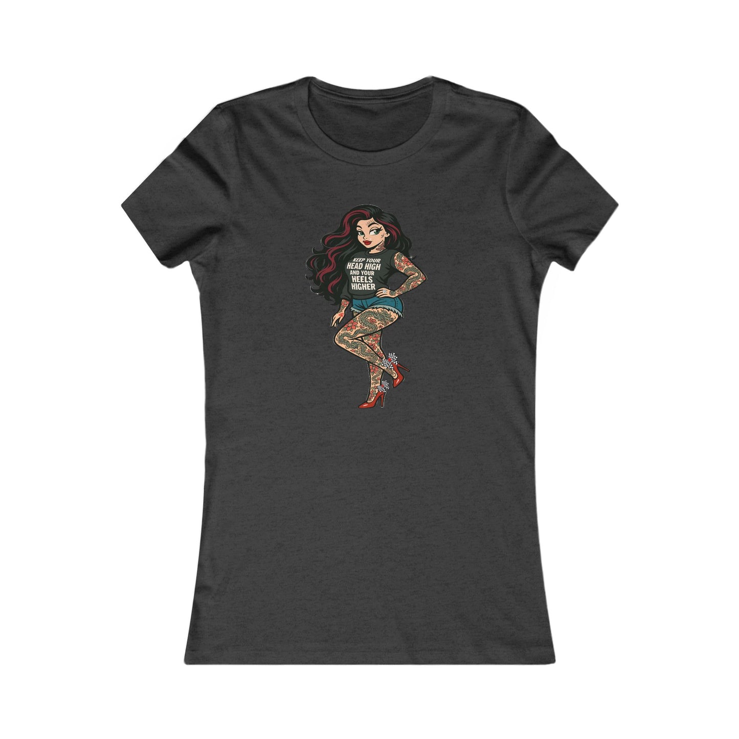 Retro-Rebel Streetwear - Tattooed Pin-Up Girl Soft AF Fitted Tee for Women