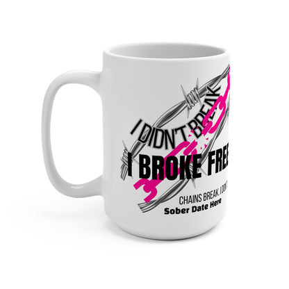 “I Broke Free” Hot Pink Chain Recovery Gift Bundle – Custom Teddy, Mug, Women’s Tank & Vinyl Sticker, Custom Sober Date