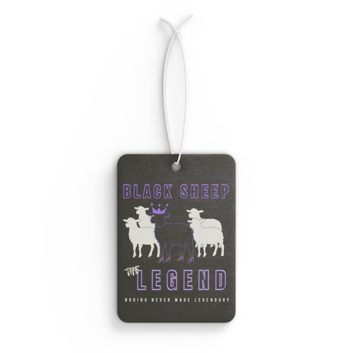 Black tag with white sheep illustration and text on a white background The Bean Grind shop