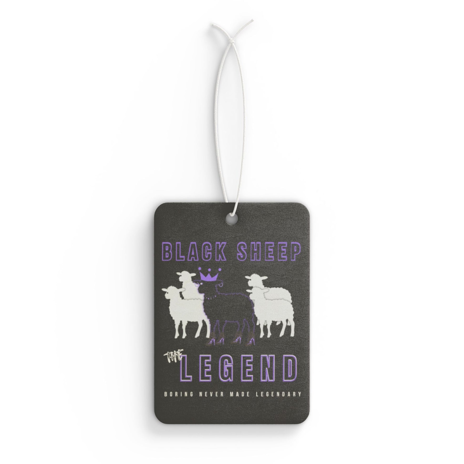 Black tag with white sheep illustration and text on a white background The Bean Grind shop