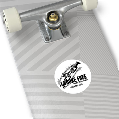 “I Broke Free” Sober Sticker – Black Chain Decal, Custom Sober Date