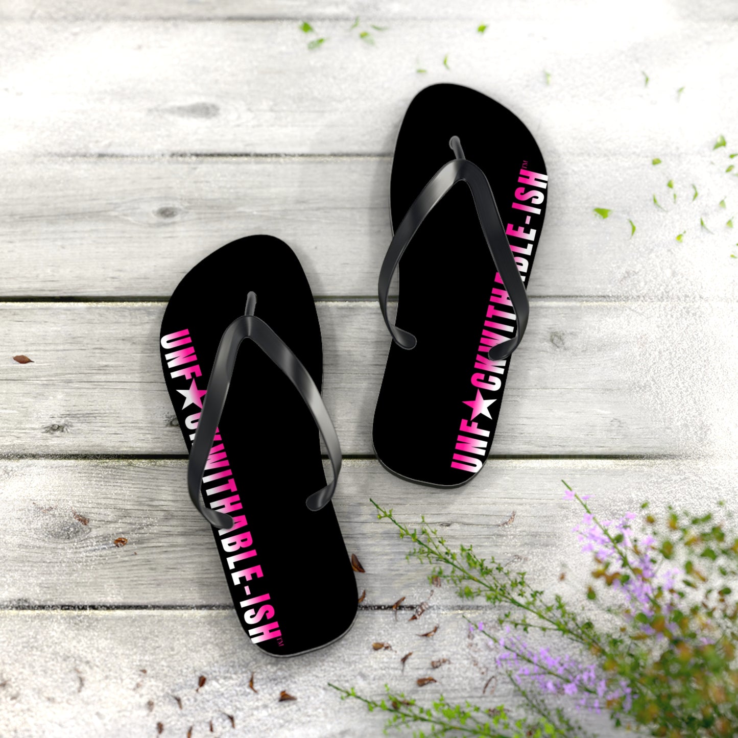 UNF★CKWITHABLE-ISH™ Flip Flops Black/Black/Hot Pink