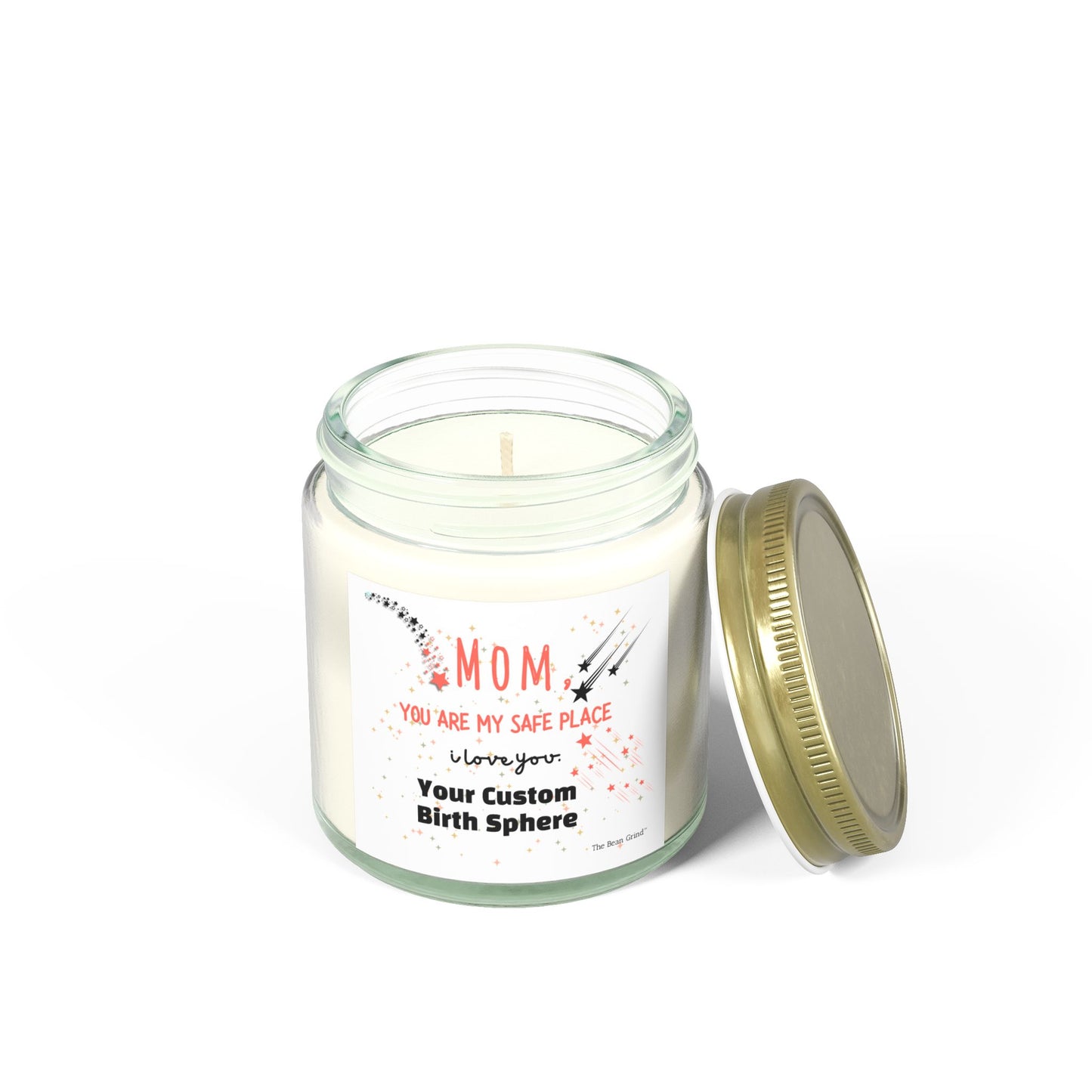The Bean Grind™ Custom Wax Scented Candle - For Mom, Child's Birth Sphere, Coconut Apricot 4oz, 9oz