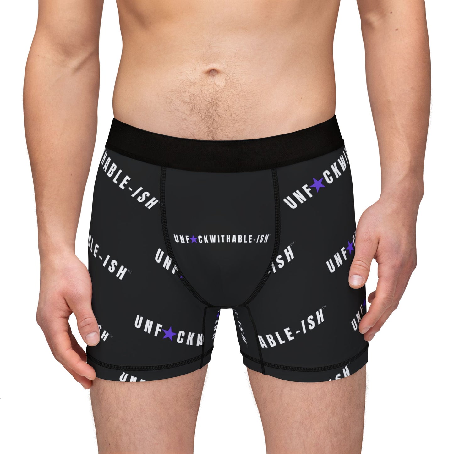 UNF★CKWITHABLE-ISH™ Boxer Briefs – Black + White + Purple Star With More Personality Than Your Ex