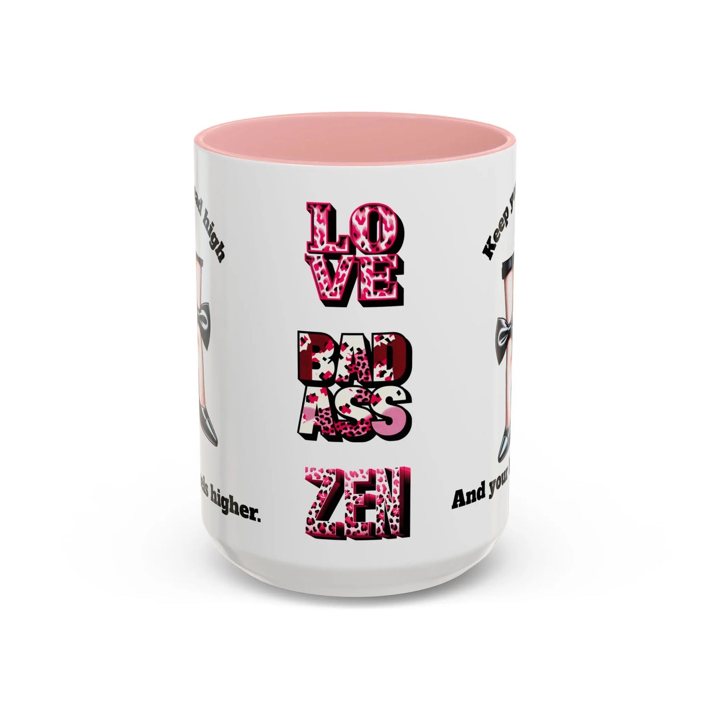 Inspirational Woman Empowerment Accent Mug, Love. Badass. Zen Printify