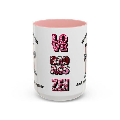 Inspirational Woman Empowerment Accent Mug, Love. Badass. Zen Printify