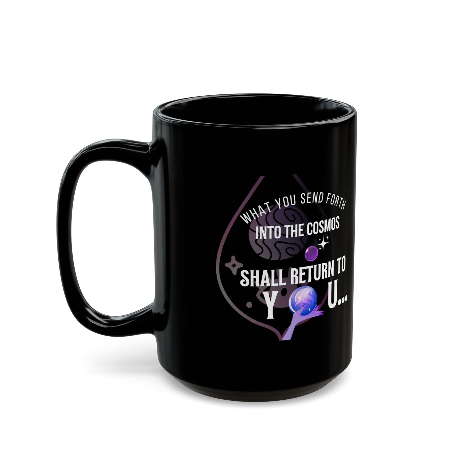 Schwarze Keramiktasse mit Aufschrift „Spiritualität“