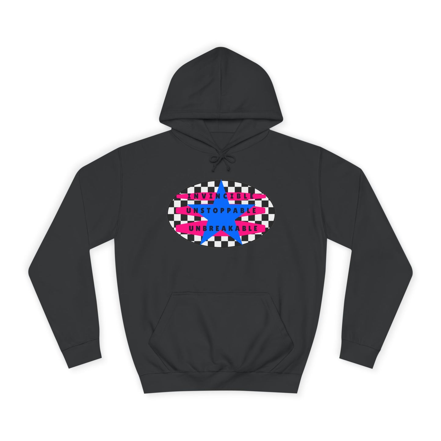 Unisex Hoodie, Retro Rebel Streetwear - Invincible Unstoppable Unbreakable 7 Colors