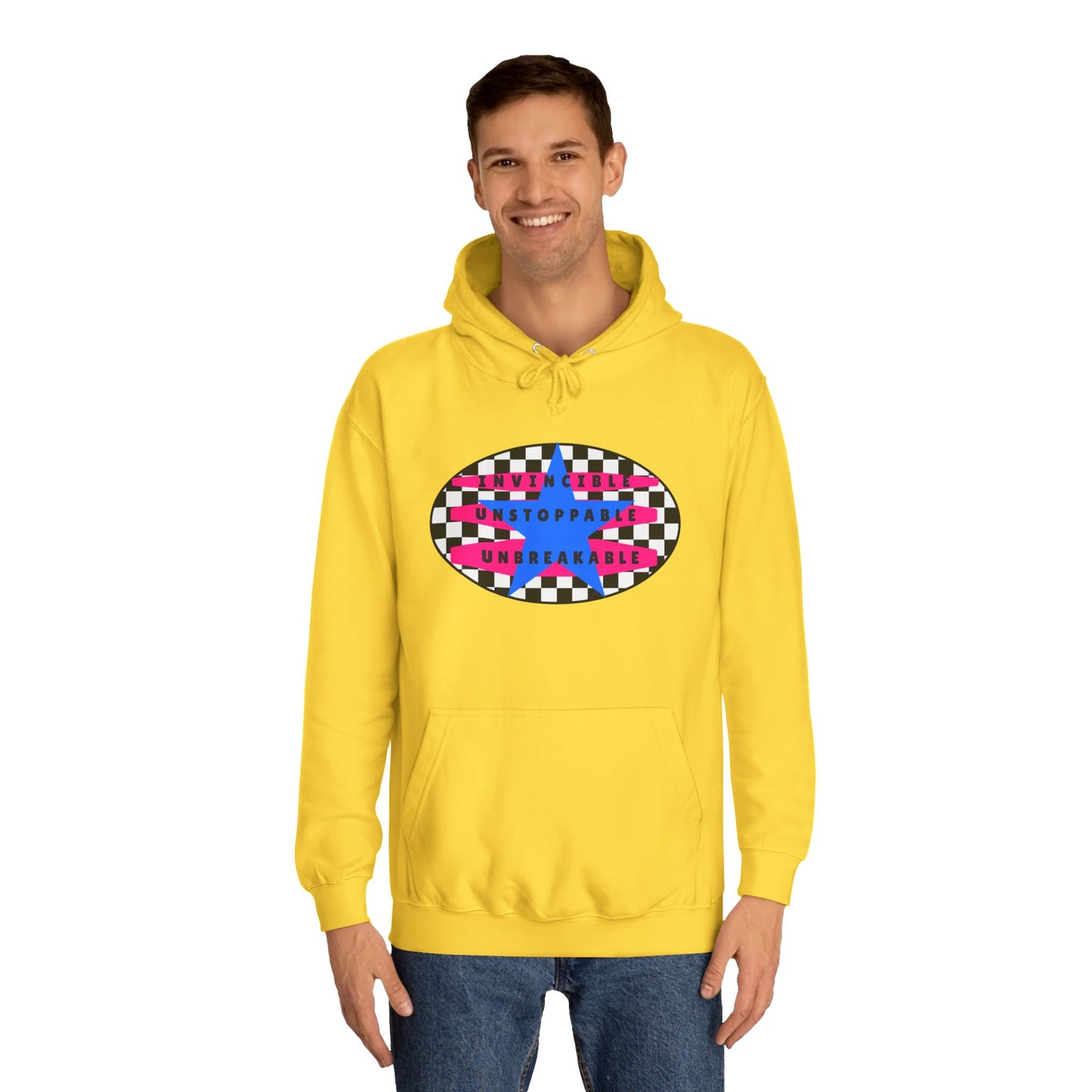Unisex Hoodie, Retro Rebel Streetwear - Invincible Unstoppable Unbreakable 7 Colors