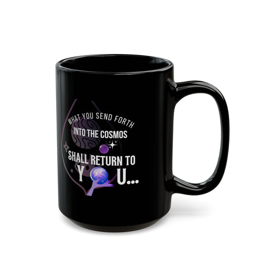 Schwarze Keramiktasse mit Aufschrift „Spiritualität“