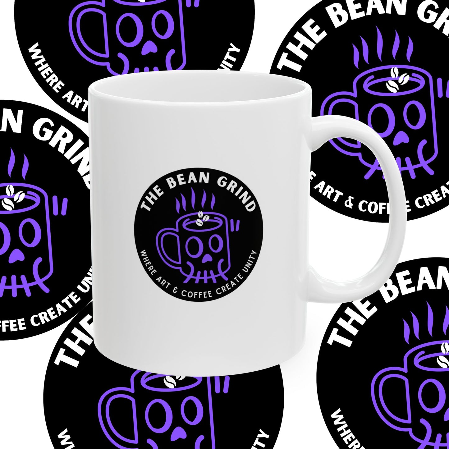 The Bean Grind™ Ceramic Mug, Branded Lil' Bean Dude