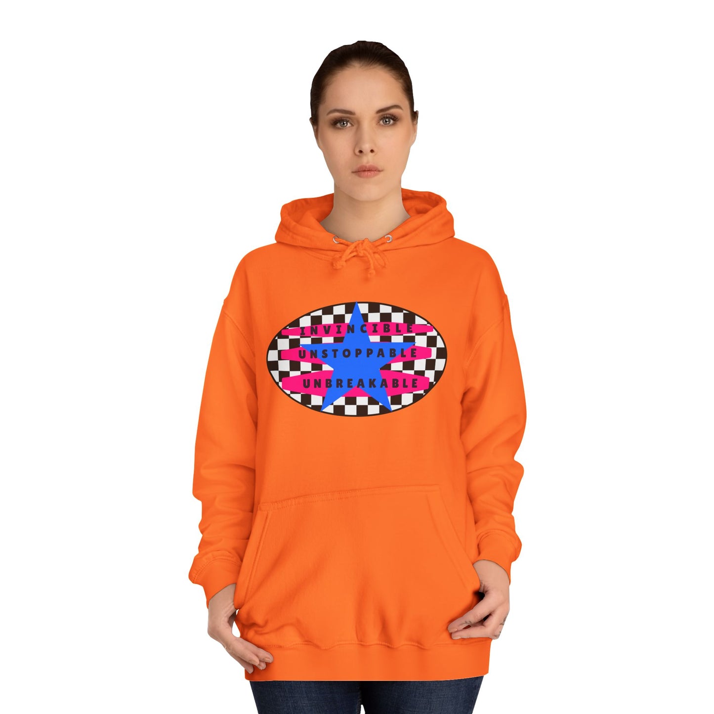Unisex Hoodie, Retro Rebel Streetwear - Invincible Unstoppable Unbreakable 7 Colors